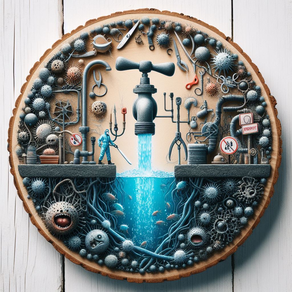 Відключення води - бережись бактерій та вірусів Отключение воды - берегись бактерий / Turning off the water - watch out for bacteria — created by AI