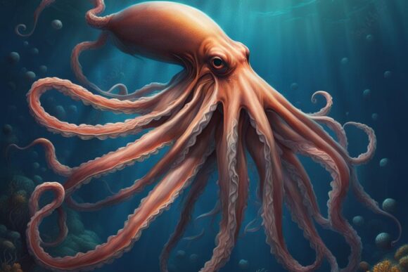 Гигантские кальмары / Giant squid in the depths of the ocean - creator.nightcafe.studio