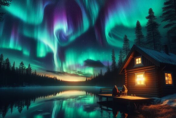Загадочное северное сияние / Mysterious northern lights — created by AI