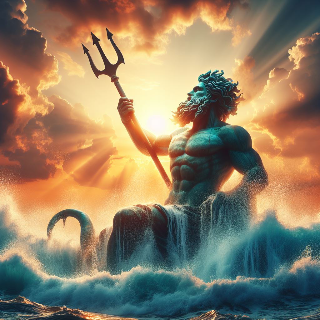 Римский бог морей Нептун или Посейдон, держащий Триден - векторный клипарт EPS