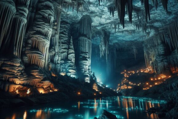 Подземное озеро / Underground lake — created by AI